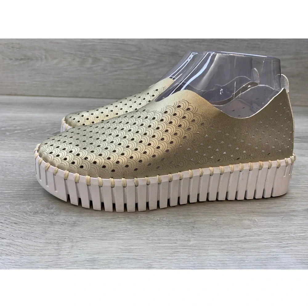 Ilse Jacobsen Tulip 3577 Women's Gold Metallic Laser 7 Cut Slip On Sneakers